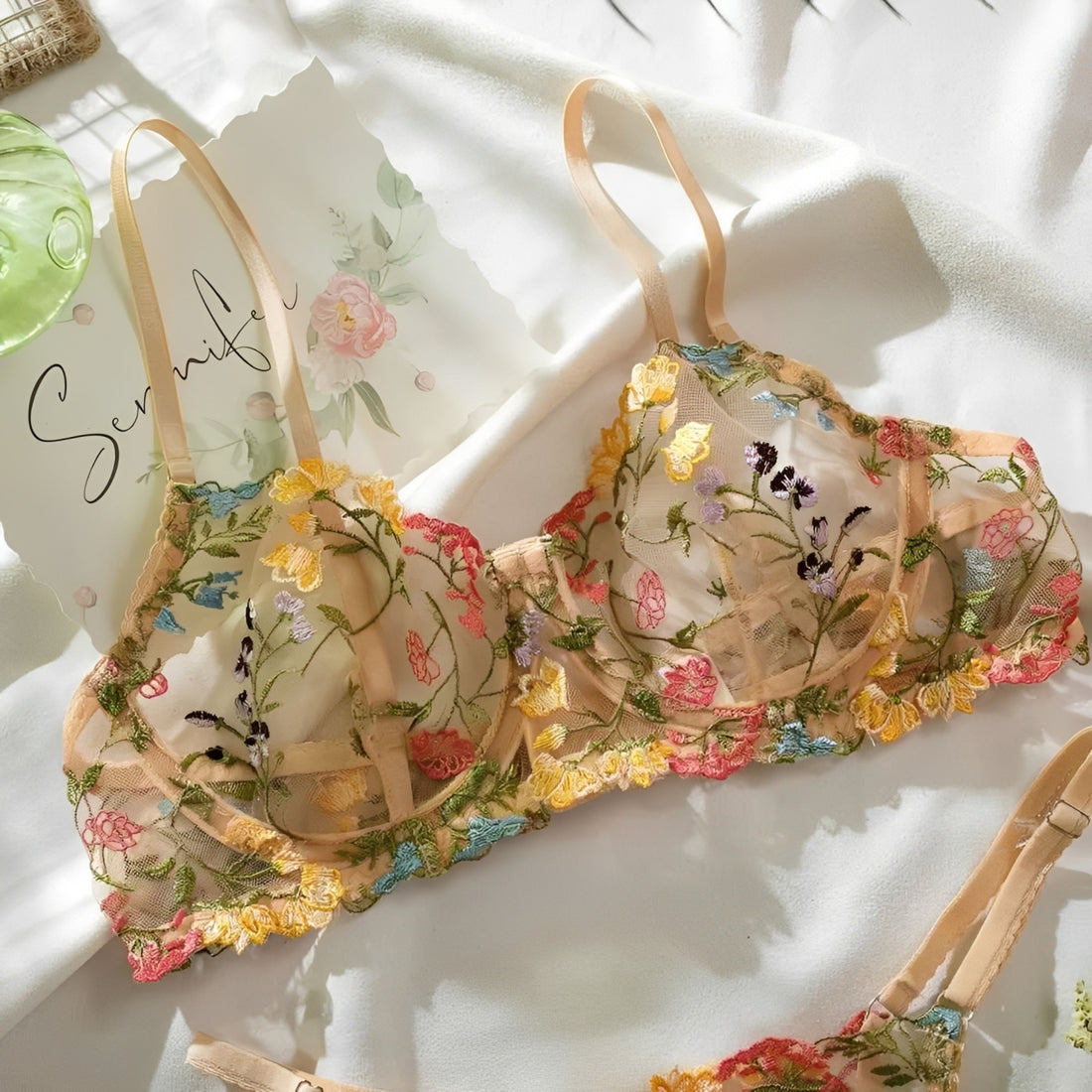 Floral Whisper Embroidered Lingerie Set