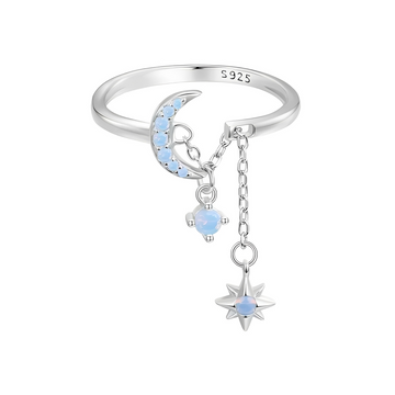 Moon & Star Ring in 925 Sterling Silver