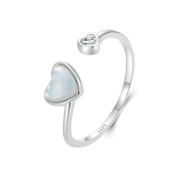 Opal Heart Adjustable Ring – 925 Sterling Silver
