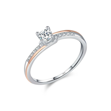Two Tone Solitaire Ring – 925 Sterling Silver