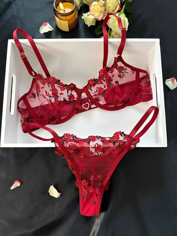 Scarlet Rose Embroidered Lingerie Set