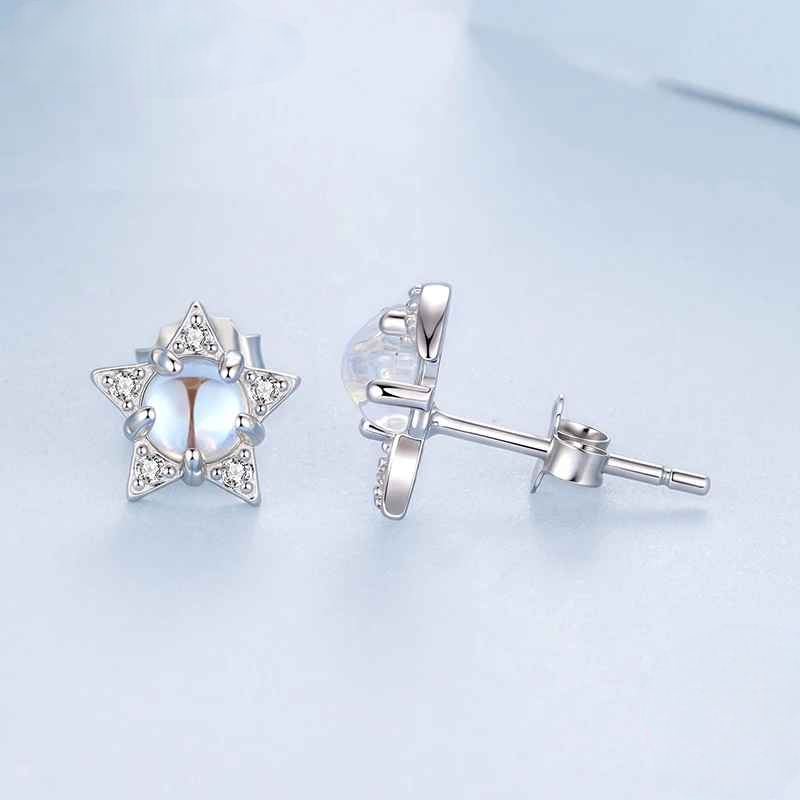 Celestial Moon & Star 925 Sterling Silver Stud Earrings