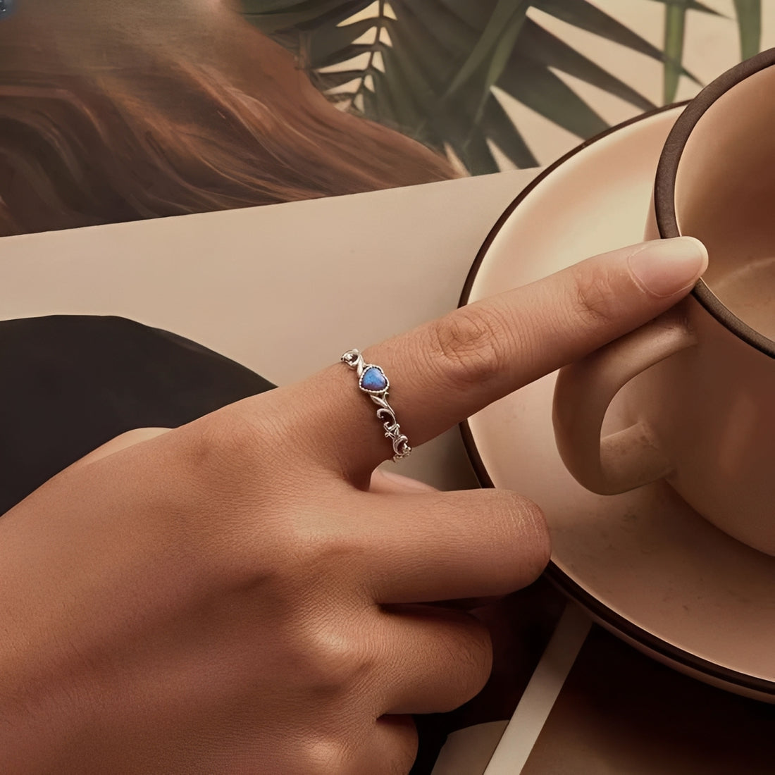 Vintage Heart Opal Ring in 925 Sterling Silver