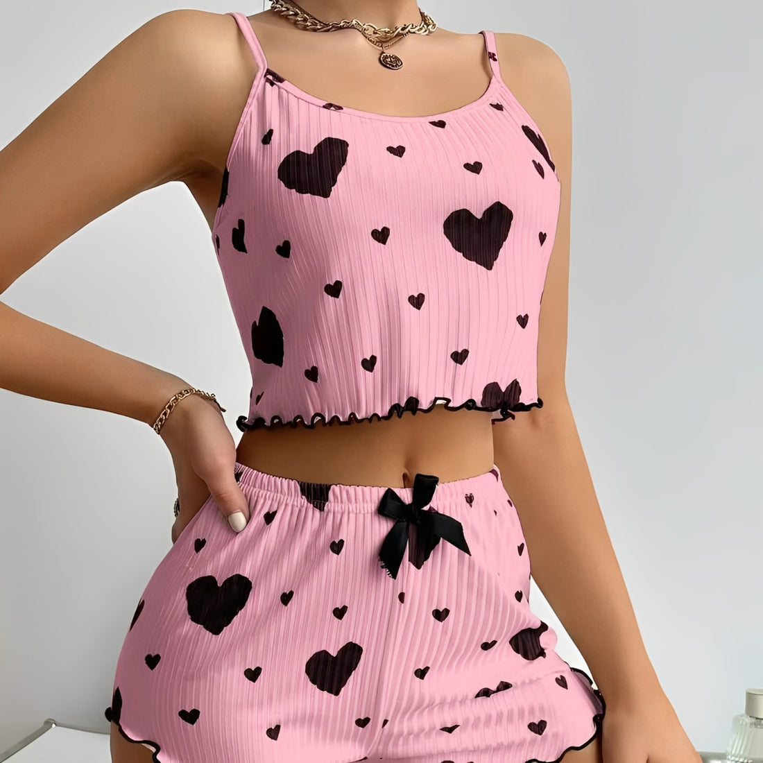 Midnight Heart Ribbed Pyjama Set