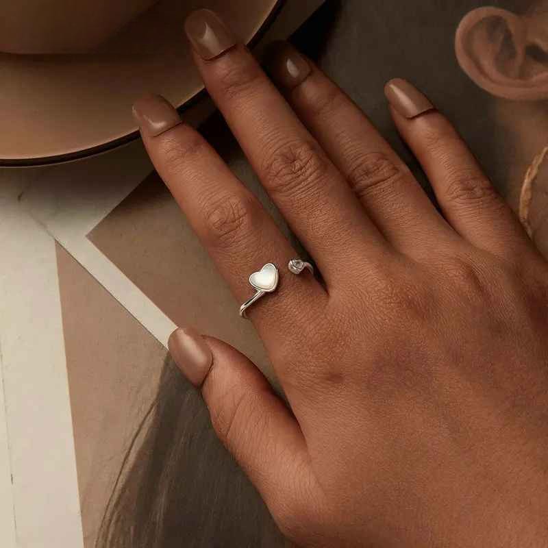 Opal Heart Adjustable Ring – 925 Sterling Silver
