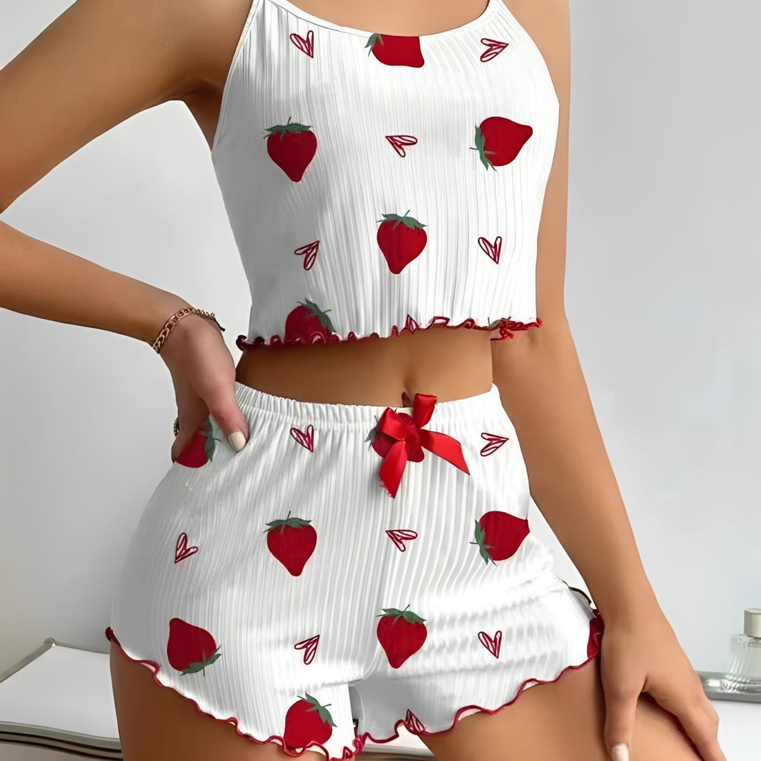 Strawberry Bliss Ribbed Pyjama Set