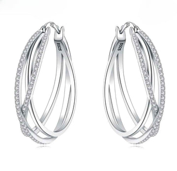 Elegant Twisted Hoop Earrings with Pavé Zirconia – 925 Sterling Silver