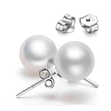 Classic Pearl Stud Earrings in 925 Sterling Silver