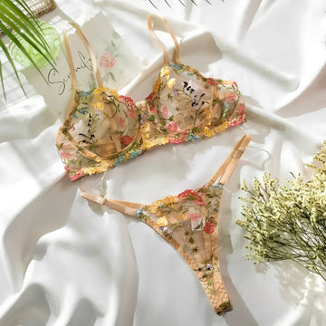 Floral Whisper Embroidered Lingerie Set