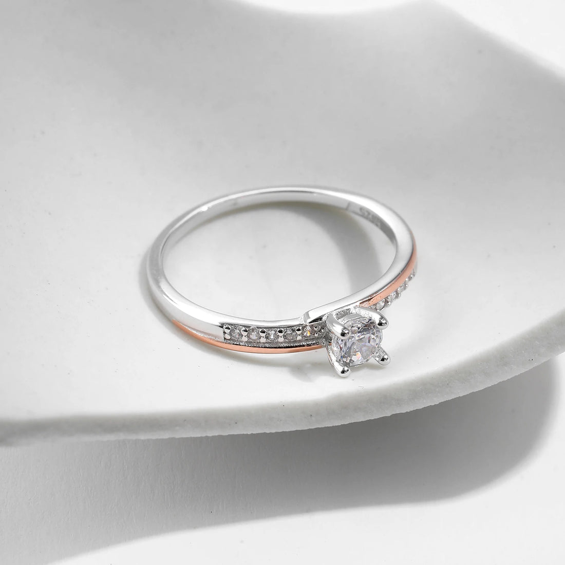 Two Tone Solitaire Ring – 925 Sterling Silver