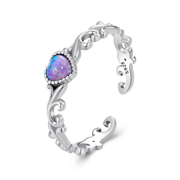 Vintage Heart Opal Ring in 925 Sterling Silver