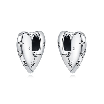 Star Engraved Heart Hoop Earrings – 925 Sterling Silver