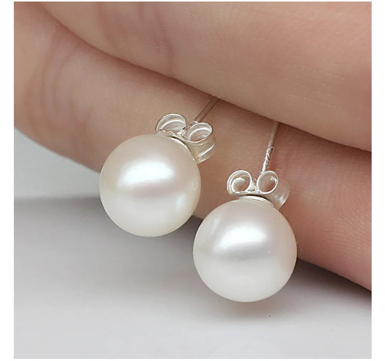 Classic Pearl Stud Earrings in 925 Sterling Silver